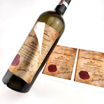 Etiqueta de garrafa de vinho tinto personalizada Adesivo à prova d'água Logotipo privado Marca de produto Embalagem Etiqueta de impressão