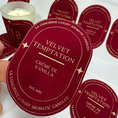Eco Friendly Logotipo de Impressão Personalizado Veludo Rebocado Gold Candle Label Sticker para Jar Candle