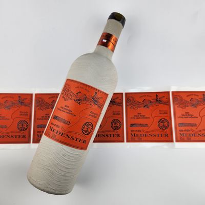 Bom preço Adesivos de couro personalizados laranja Etiqueta de garrafa de vinho de textura em relevo on-line