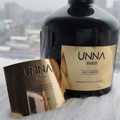Bom preço Logotipo auto-aderente de luxo personalizado Adesivo 3d Rótulos de metal de alumínio em relevo para garrafas de perfumes on-line